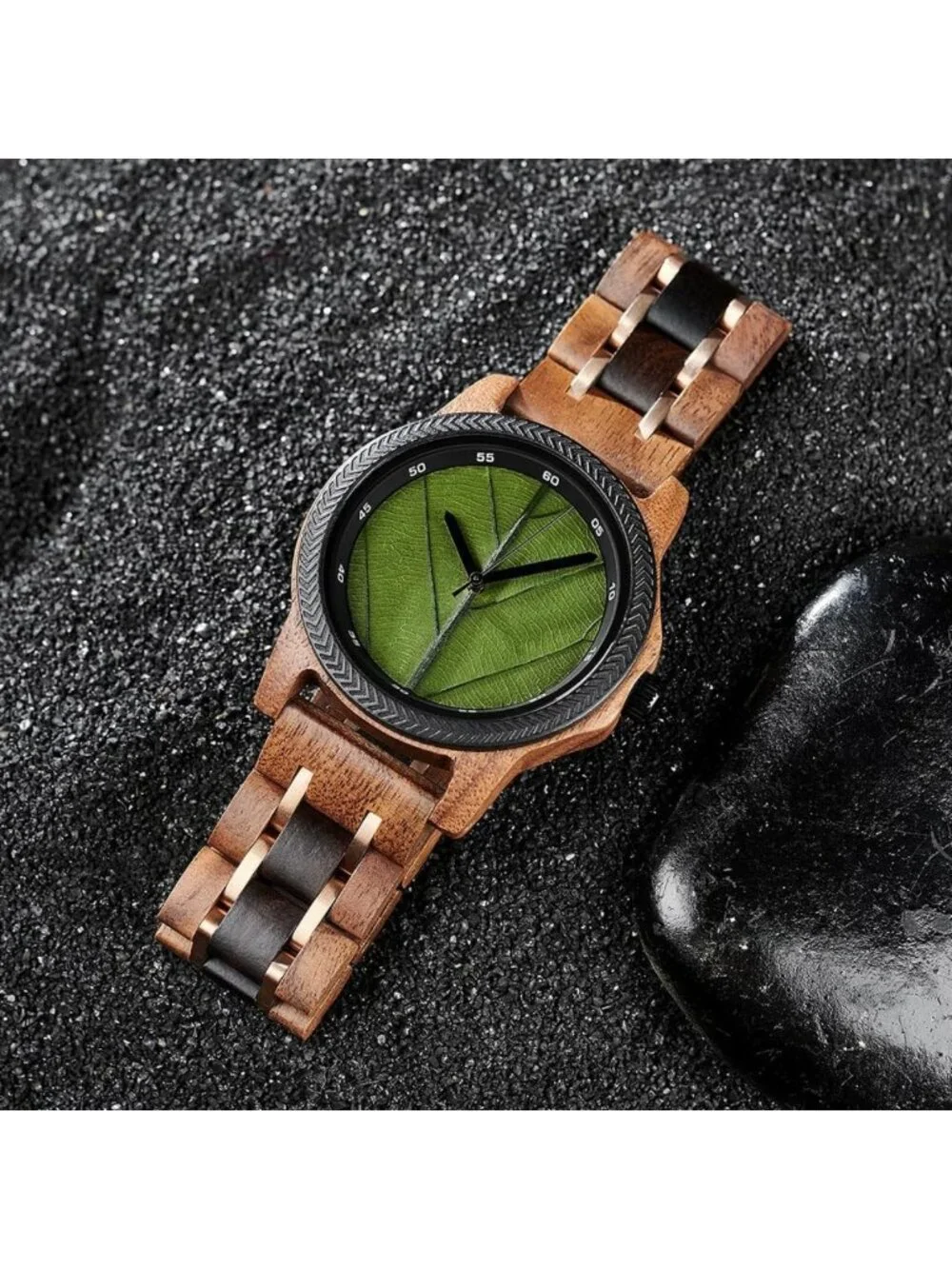 Natural Wooden Men's Watch - Japanese Quartz, Minimalist Style, Unique Leaf Vein